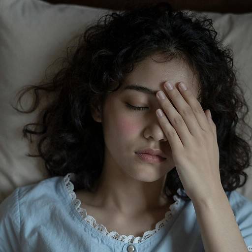 Pensive Young Woman Resting on Pillow