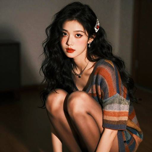 Fashionable Young Woman with Wavy Hair