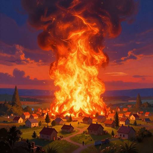 Surreal Floating Magnifier Over Village