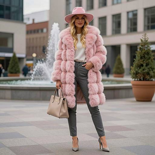 Chic Woman in City Plaza Smiling