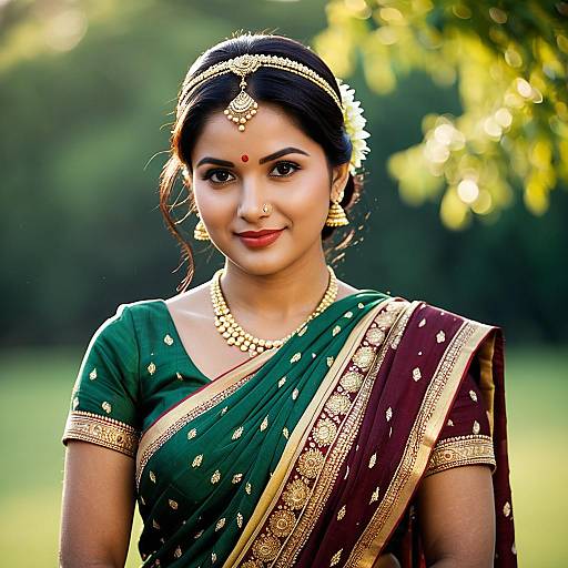 Indian Woman in Traditional Saree Outdoors