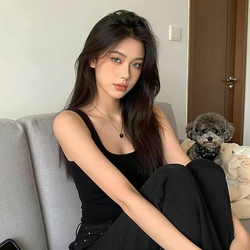 Selfie with a Stylish Woman and Dog