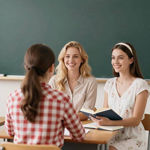 Classroom Scene with Three Women
