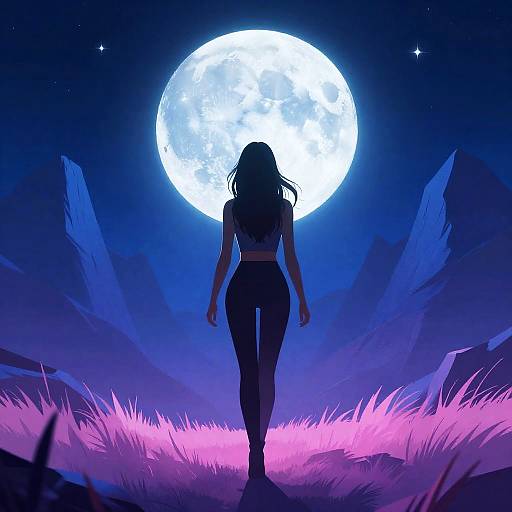 Silhouette Woman Under Glowing Moon