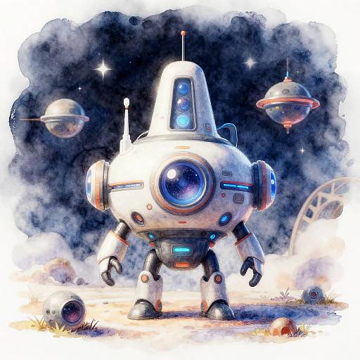 Watercolor Futuristic Space Colony Characters