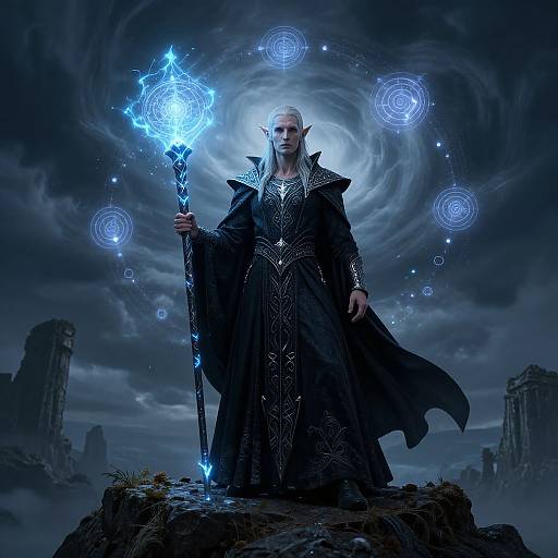 High Elf Warlock on Stormy Cliff