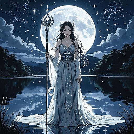 Serene Moon Goddess by the Lake