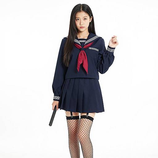 Navy Sailor School Uniform Fashion Pose