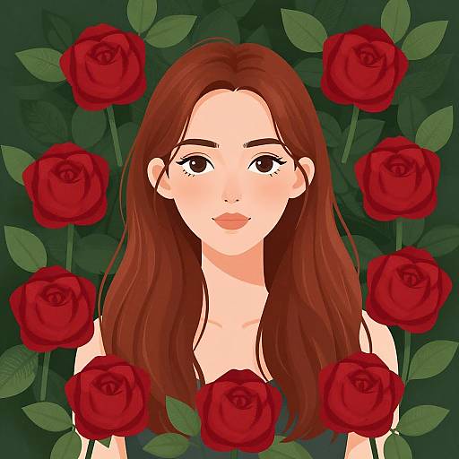 Woman with Red Roses Illustration