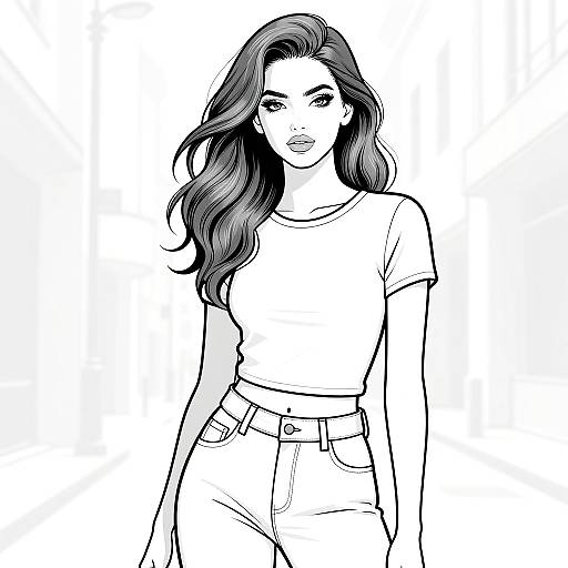 Confident Woman in Urban Line Art