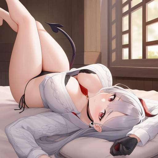 Anime Demon Girl Lying on Bed