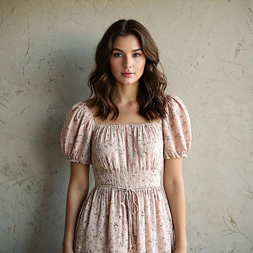 Young Woman in Light Pink Floral Dress