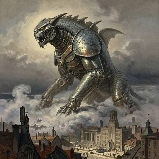 Colossal Mechanical Beast over Victorian City