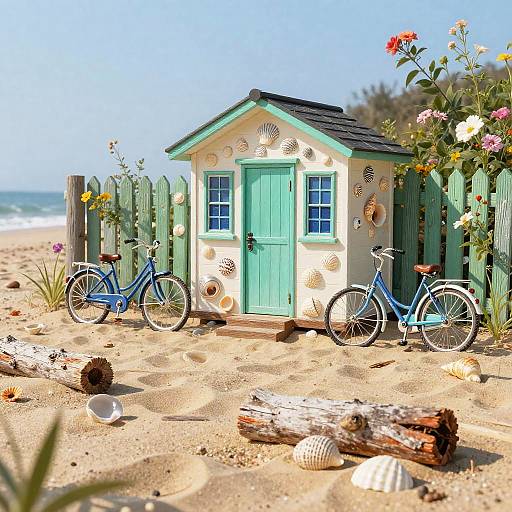 Playful Beach Shack Enamel Art