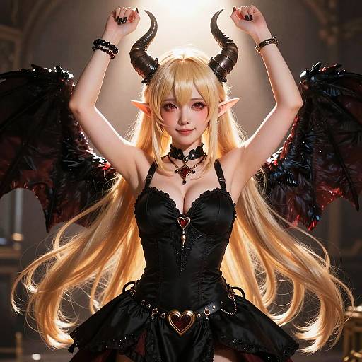 Seductive Demon Vtuber in Black Dress