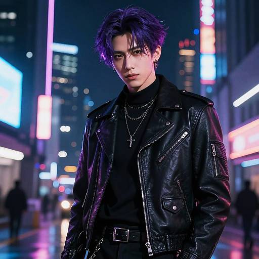 Cyberpunk Guy with Dark Purple Hair
