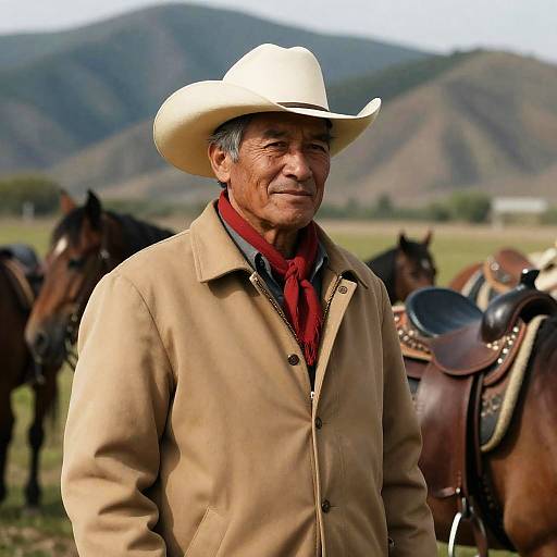 Middle-aged Cowboy with Horses