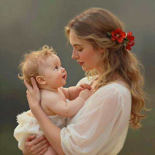 Tender Moment: Mother and Baby Illustration