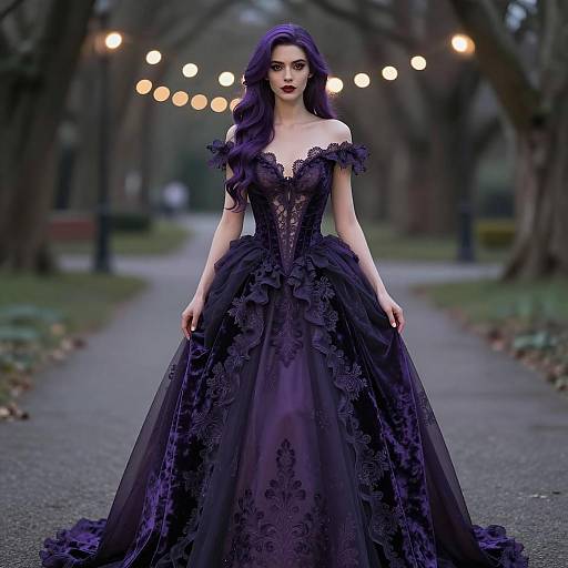 Woman in Purple Witch Costume Ball Gown