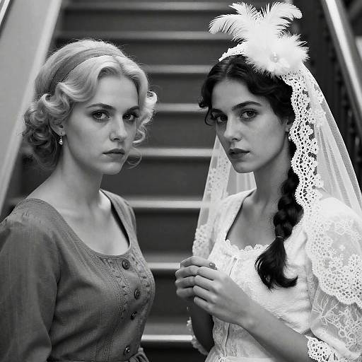 Vintage Black-and-White Portrait of Two Women