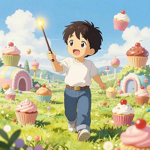 Little Boy with Wand in Candyland