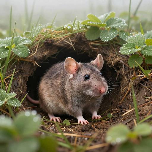 Rat Peeking from Burrow at Dawn