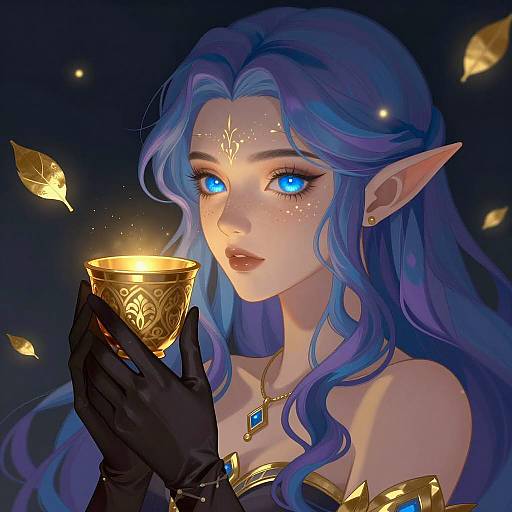 Serene Elven Woman with Golden Aura