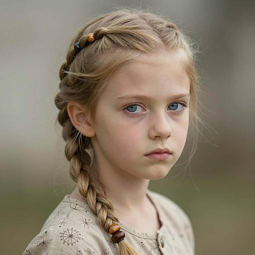 Serious Young Girl with Braided Blonde Hair