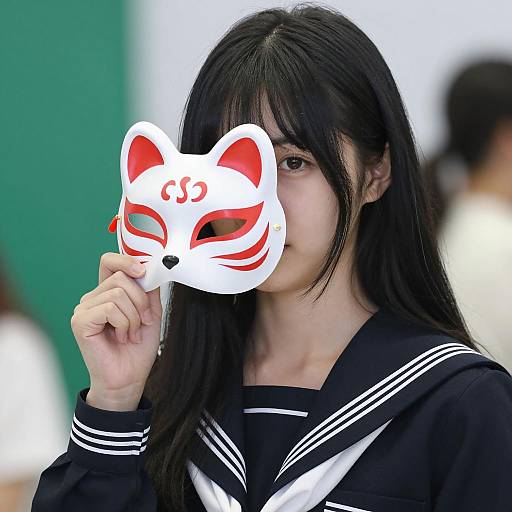 Mystical Asian Woman with Fox Mask