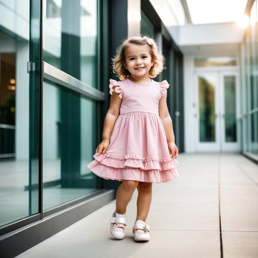 Toddler Girl in Pink Dress Near Modern Building