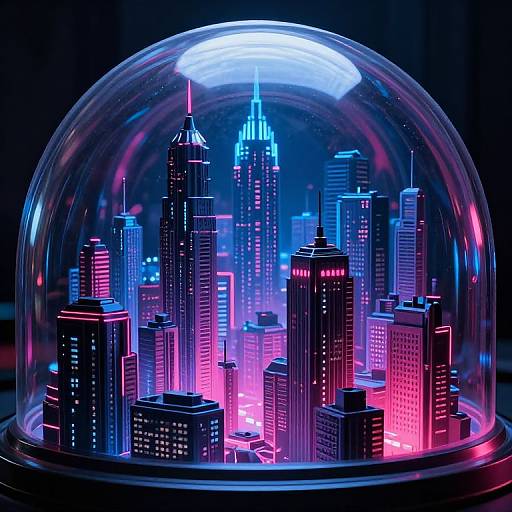 Cyberpunk City Inside Silver Dome