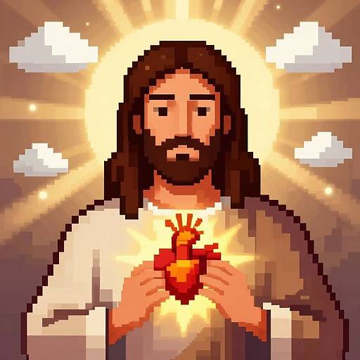 Pixel Art Jesus with Sacred Heart
