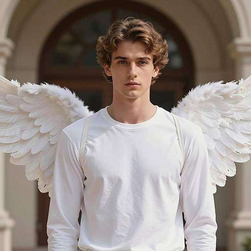 Young Man in Angel Wings Costume