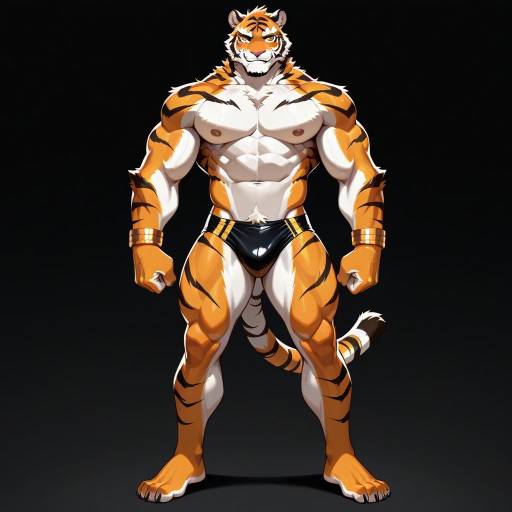 Muscular Tiger-Striped Furry Male Pose Muscular Tiger-Striped Furry Male Pose