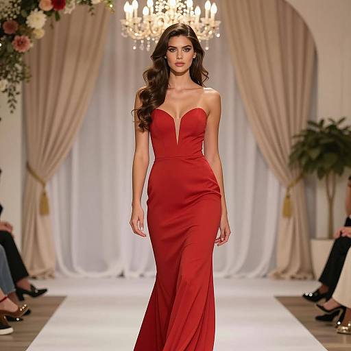 Elegant Woman in Red Gown at Party