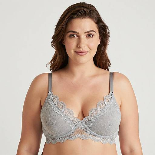 Smiling Woman in Gray Lace Bra