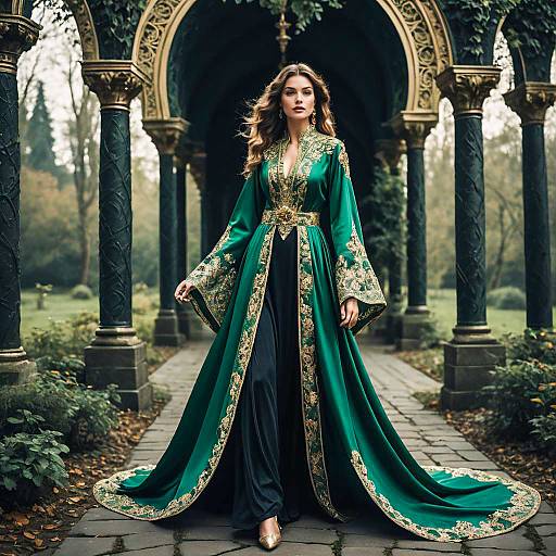 Tall Woman in Emerald Silk Robe