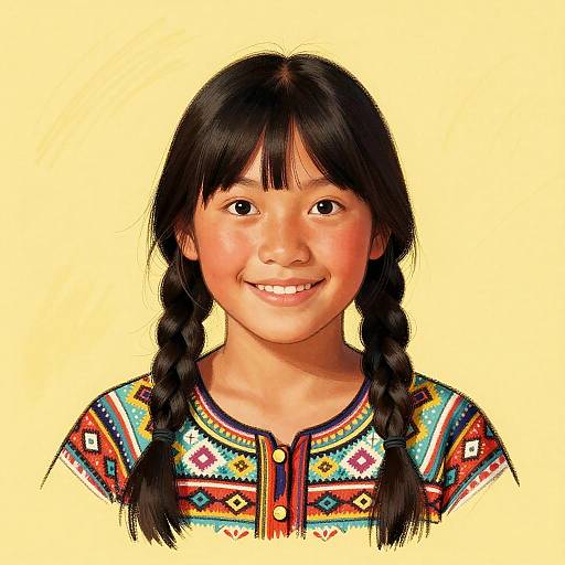 Portrait of Smiling Indigenous Girl with Braids