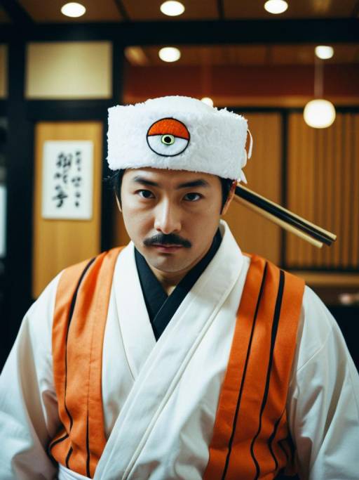 Man in Sushi Themed Costume