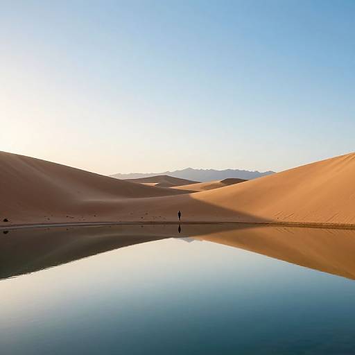 Lone Figure Between Desert Dunes