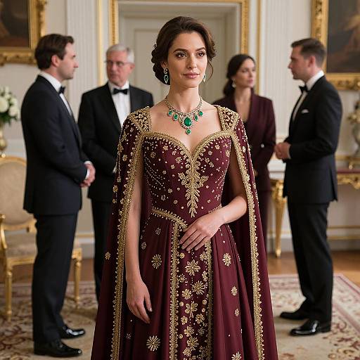 Elegant Woman in Maroon Gown