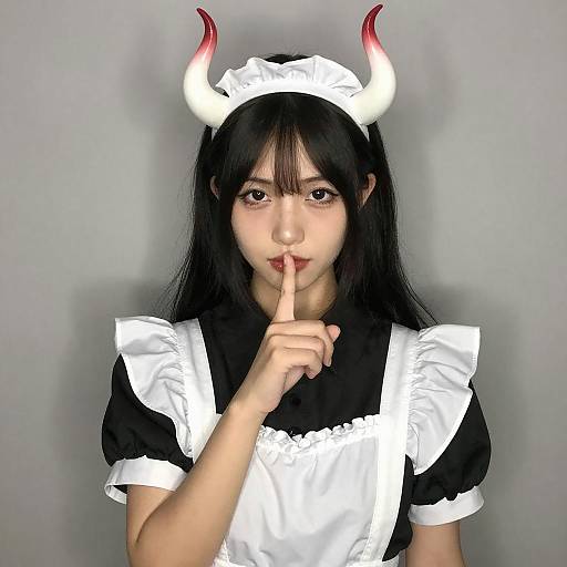Asian Woman in Maid Outfit with Horns