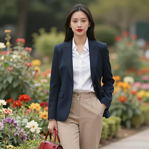 Professional Woman in Garden Wearing Blazer