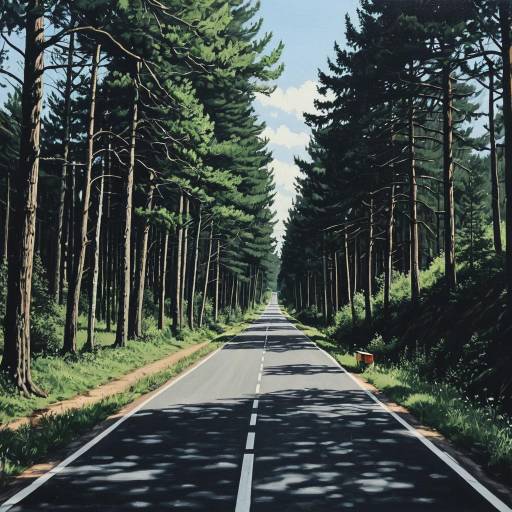 Forest Road Through Tall Pine Trees
