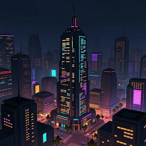 Surreal Cyberpunk Pixel Art Cityscape