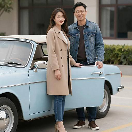 Couple with Vintage Convertible by Building