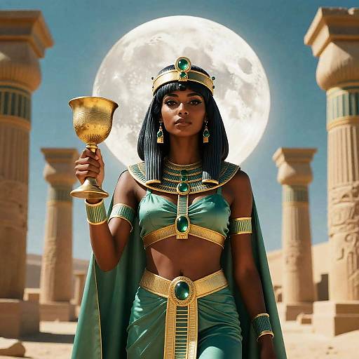 Mystical Egyptian Woman Under Moonlight