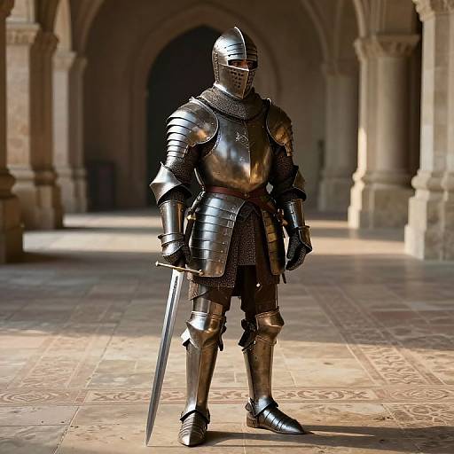 Seasoned Medieval Knight in Grand Hall