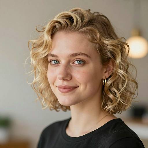 Portrait of Young Woman with Blonde Curly Hair