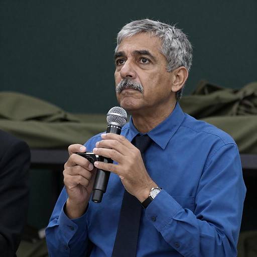 Serious Man on Stage with Microphone